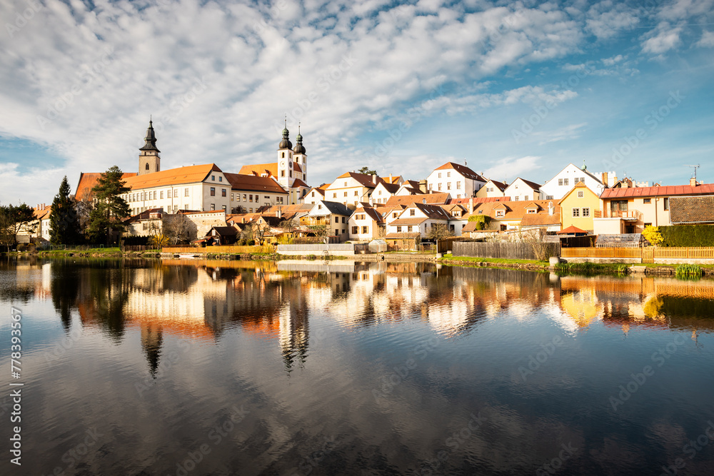 Telc town with lake on foreground, Czech Republic, Europe Telc town with lake on foreground, Czech Republic, Europe