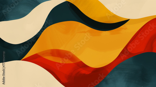 Abstract Wallpaper with curvy and paper art like shapes in warm summer colors 