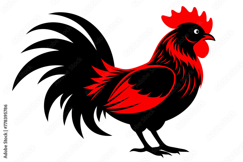 Red jungle fowl black silhouette.
