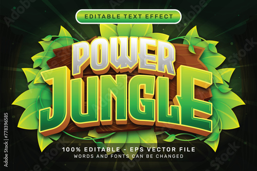 power jungle 3d text effect and editable text effect with wood and nature illustration