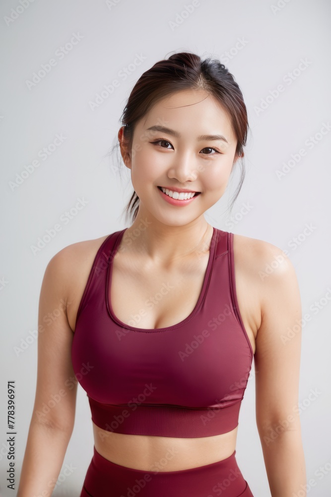 Young and Beautiful Asian Girl in Red Bra and Boxing Gloves