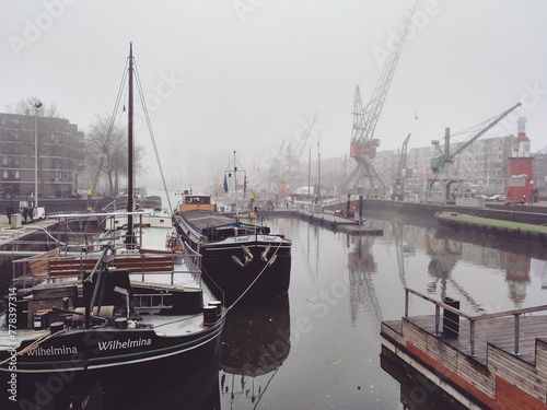 Foggy day at the Maritime museum in Rotterdam, Netherlands
