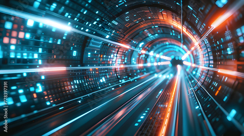 Highspeed digital data transfer in futuristic tunnel