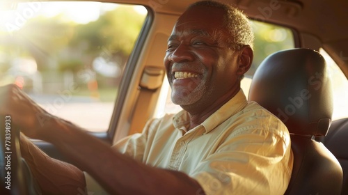 Smiling Senior Man Driving Car