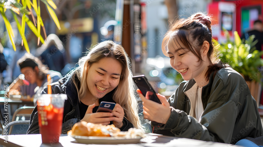 Two women sitting at an outdoor cafe table Two women sitting at an outdoor cafe table