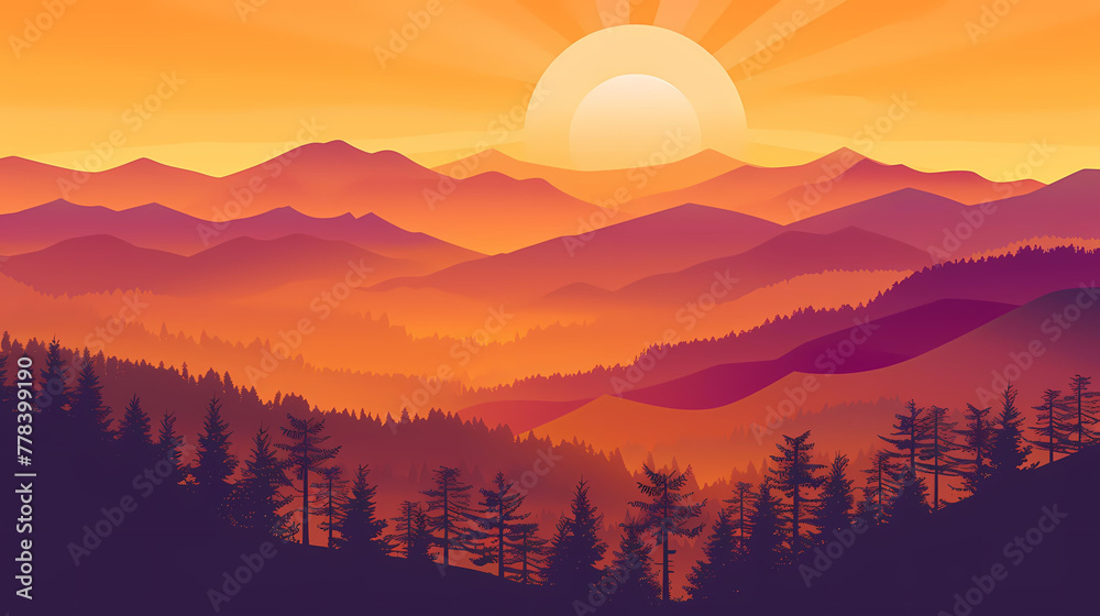 Fiery Sunset and Silhouetted Forest
