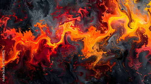 Vibrant fiery shades of red, orange, and yellow on a black and gray background