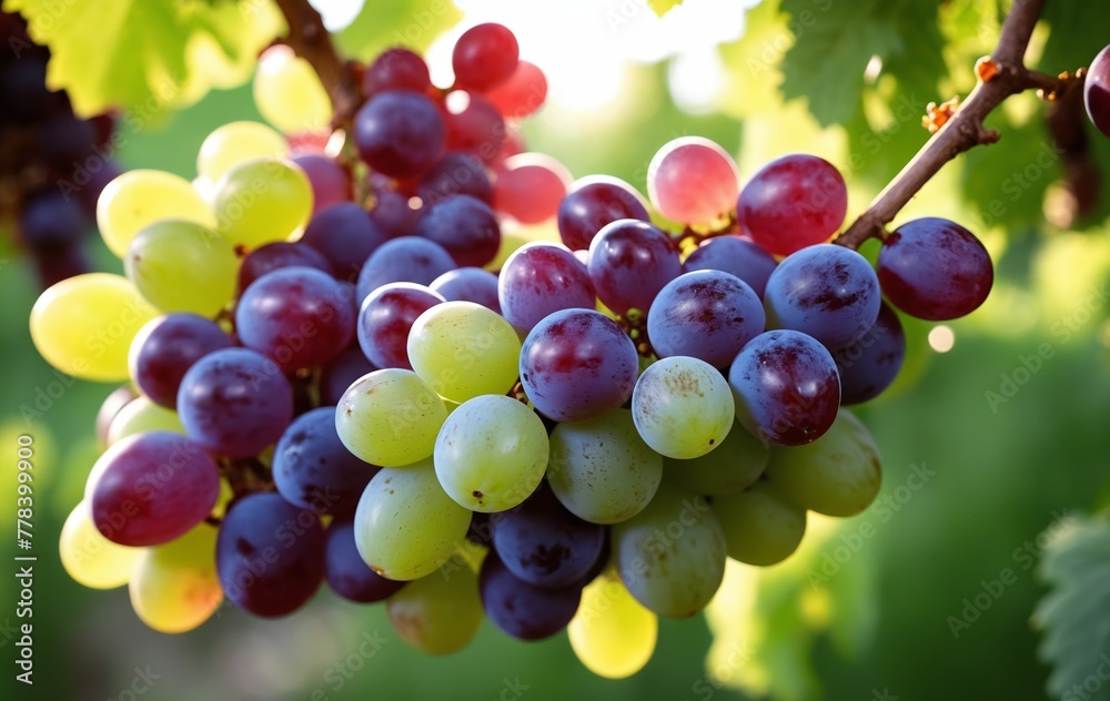 Bunch of grapes in vineyard, close-up. Nature background