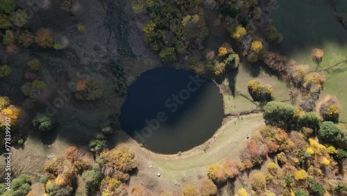 Autumn view in Savsat. Artvin, Turkey. Beautiful autumn landscape with colorful trees. Aerial drone shot. (Yukari Koyunlu, Sules, Rutav Lake). photo