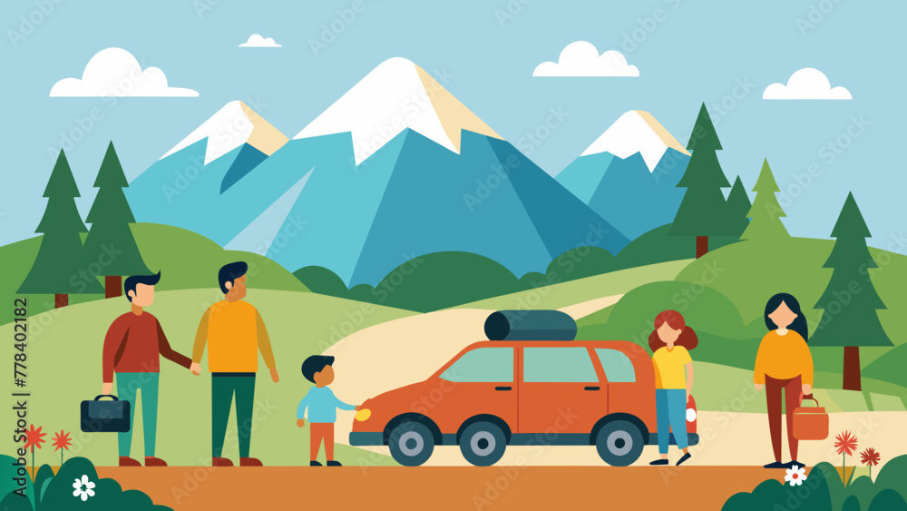 family trip father mother and children traveling vector illustration family trip father mother and children traveling vector illustration
