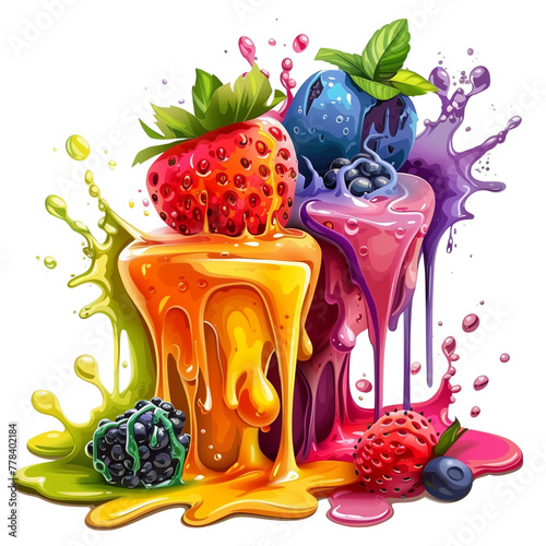 Ingredient depiction with oozing juices and flavors,The picture is beyond description,digital drawingcartoon 2D illustration photo