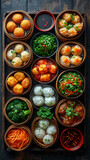Dim sum, Delicious food style, Horizontal top view from above