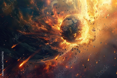Apocalyptic Art  Alien Meteor Storm Causes Earth s Destruction in Astronomy Background