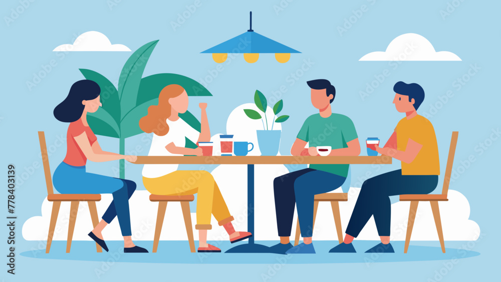  friends are sitting at a table vector illustration