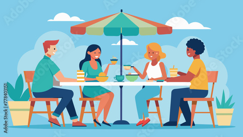  friends are sitting at a table vector illustration