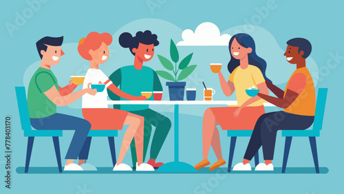 Friends are sitting at the table vector illustration