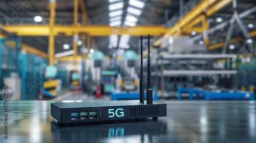 Industrial factory showcasing 5G connection technology for high-speed wifi internet, enhancing manufacturing efficiency and automation process management for smart factories. © TensorSpark