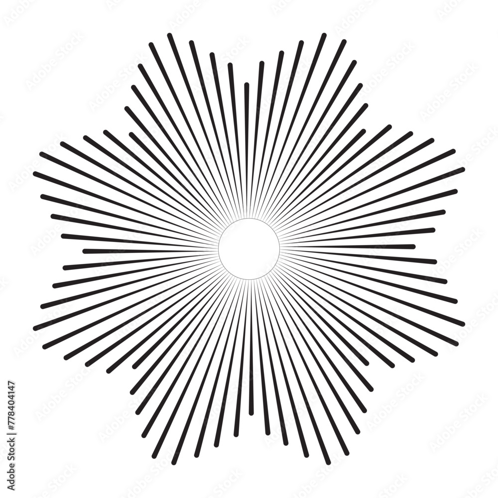 Obraz premium Vintage sunburst design. Abstract sunburst. Radial sunburst, Fireworks, Bursting sun ray element. Radial sunset beams. Vector illustration. Abstract background