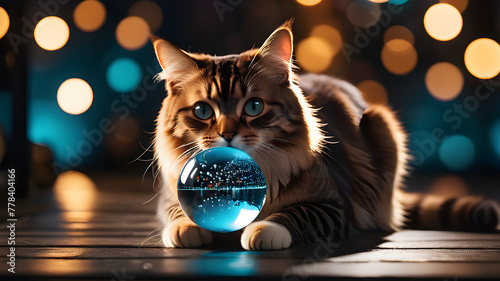 cat with christmas balls