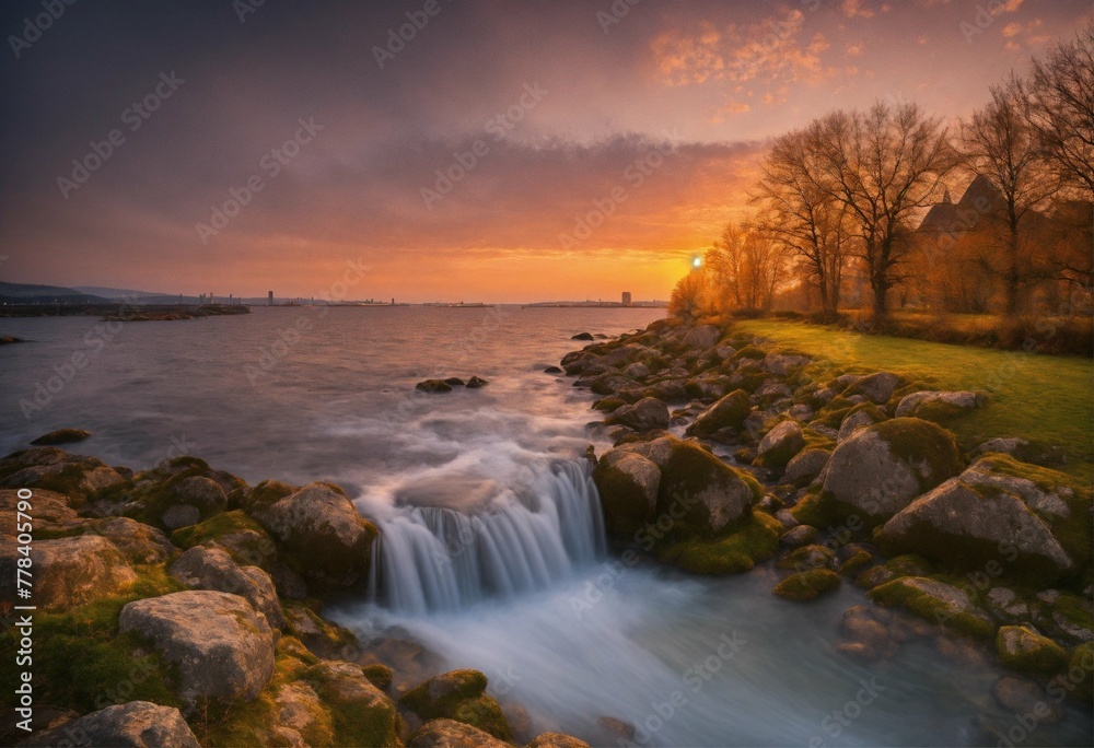 Obraz premium sunset over the river