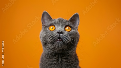 Curious Grey Cat on Orange © VLA Studio