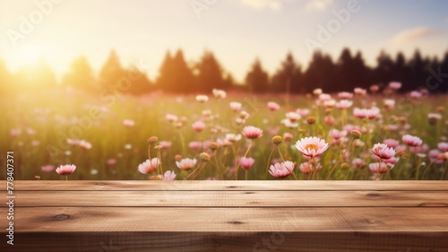 Wooden table in flower field © KidsStation