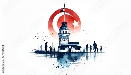 Illustration in watercolor style celebrating national sovereignty and children's day in turkey.
