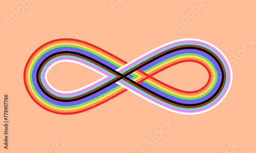Pride Infinity Sign Symbol. Pride Banner with LGBT Flag Wave Design Element. Pride Month Vector Illustration. Pride Rainbow on isolated background.	