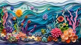 Vibrant Quilling Paper Art: Delicate Beauty of Marine Life in a Coral Reef Scene.