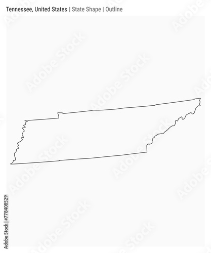 Tennessee, United States. Simple vector map. State shape. Outline style. Border of Tennessee. Vector illustration.