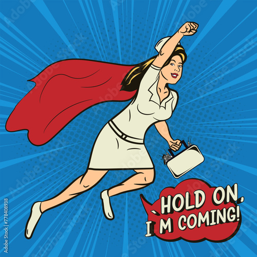 Nurse women super hero Pop Art Comic Stock vector Illustration