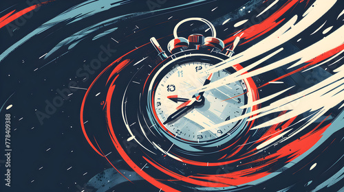 Conceptual illustration of a racing stopwatch with dynamic motion lines, portraying the urgency and limited time for competition



