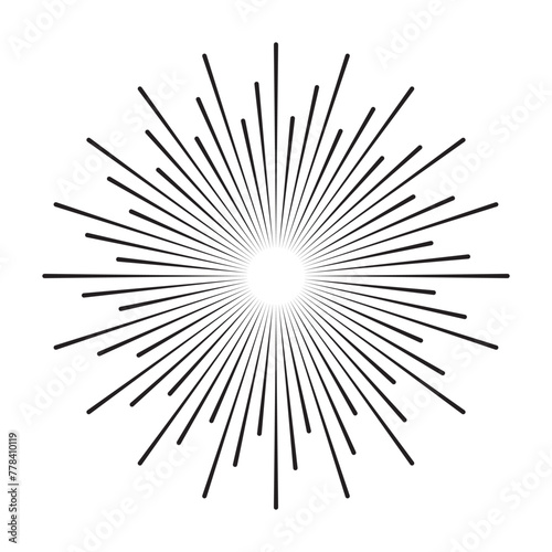Radial sunburst, explosion, Fireworks, Bursting sun ray element. Abstract sunburst. Vintage sunburst design. Radial sunset beams. Vector illustration. Abstract background