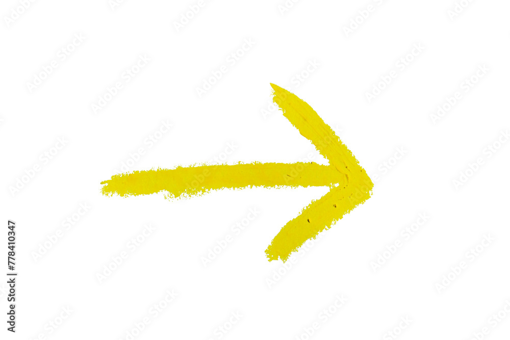 Arrow drawn with yellow crayon on transparent background Arrow drawn with yellow crayon on transparent background