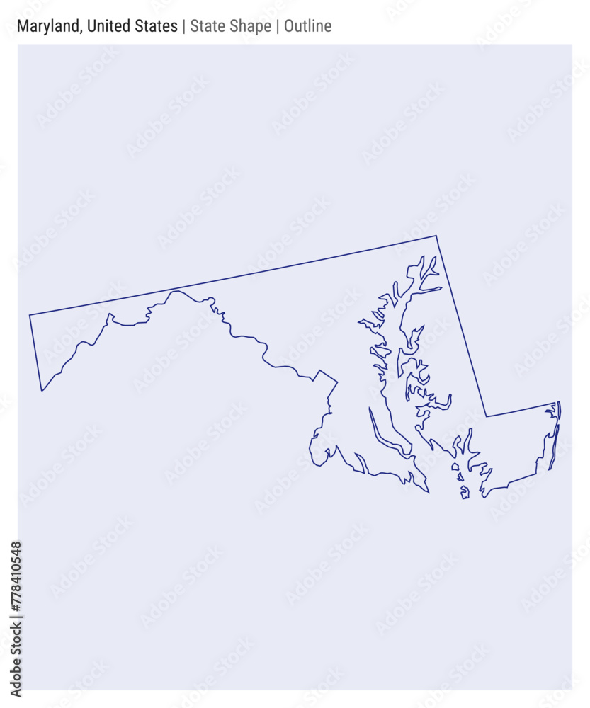 Maryland, United States. Simple vector map. State shape. Outline style. Border of Maryland. Vector illustration. - obrazy, fototapety, plakaty 