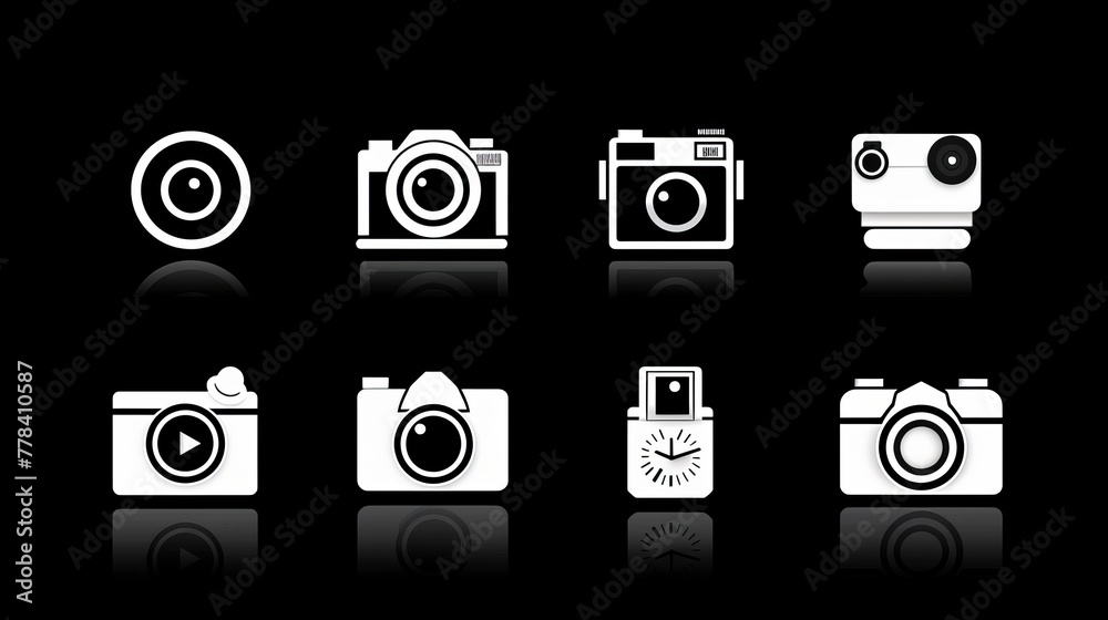 High-Contrast Silhouette Icons for Photography App: Camera, Gallery ...