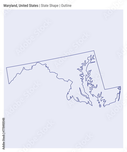 Maryland, United States. Simple vector map. State shape. Outline style. Border of Maryland. Vector illustration. photo