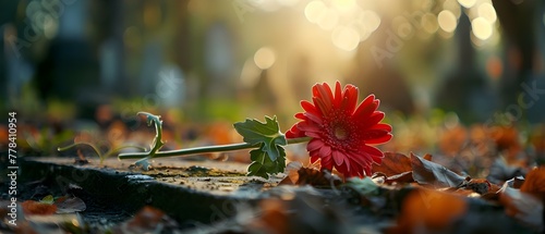 Solitary Tribute: A Lingering Memory at Sunset. Concept Memorial Photography, Sunset Remembrance, Solitude in Grief, Personal Tribute, Sentimental Gesture photo