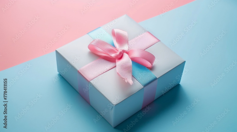 Soft Gradient Split with Minimalist Gift Box - Tranquil Pastel Pink and Blue.