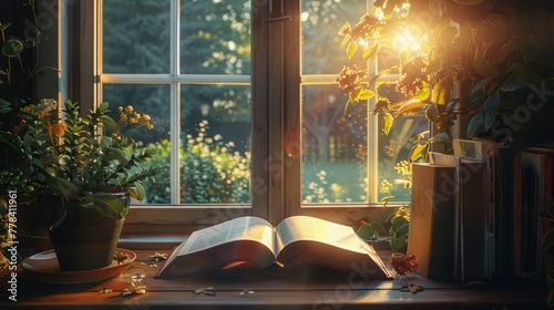 Open Book on Wooden Floor