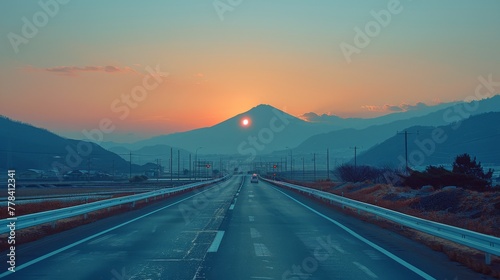 Sun Setting Over Mountain Range