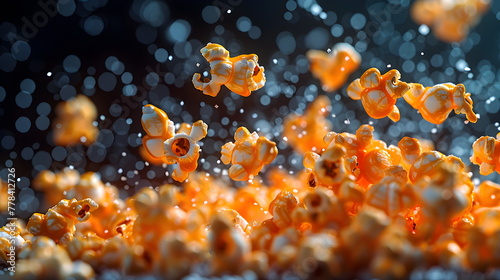 popcorn, explosion of corn kernels, close-up