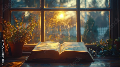 Open Book on Window Sill