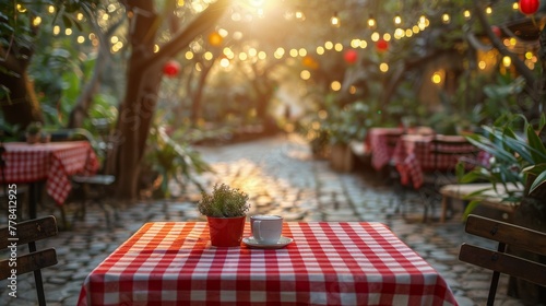 Red and White Checkered Tablecloth on Table