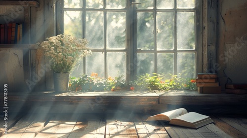 Open Book on Wooden Floor