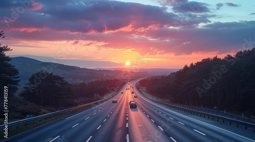 Highway With Sunset Background