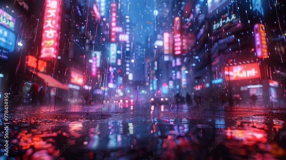 Neon Rain: A Futuristic 3D Cyberpunk Cityscape.