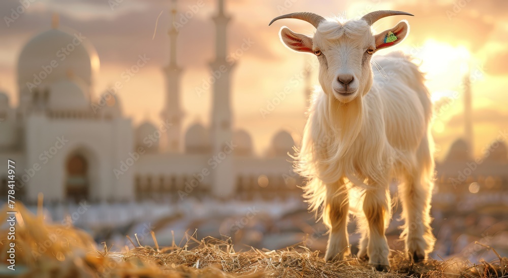 Obraz premium Goat Qurban Eid al adha mubarak festival islamic background Generated with Ai Tools