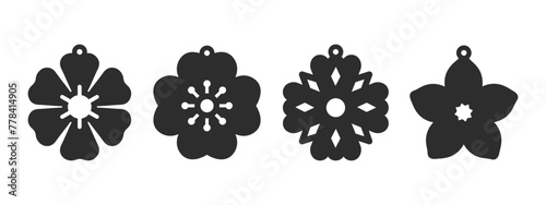 Floral earrings, pendant or keychain design. Jewelry silhouette laser cut template. Cnc cutting with metal, wood or leather