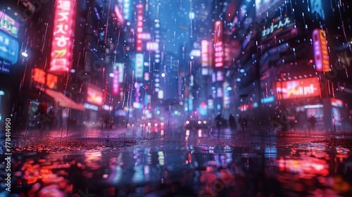 Neon Rain  A Futuristic 3D Cyberpunk Cityscape.